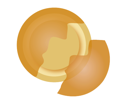 Illustration of a golden sphere cut open to show the filter inside
