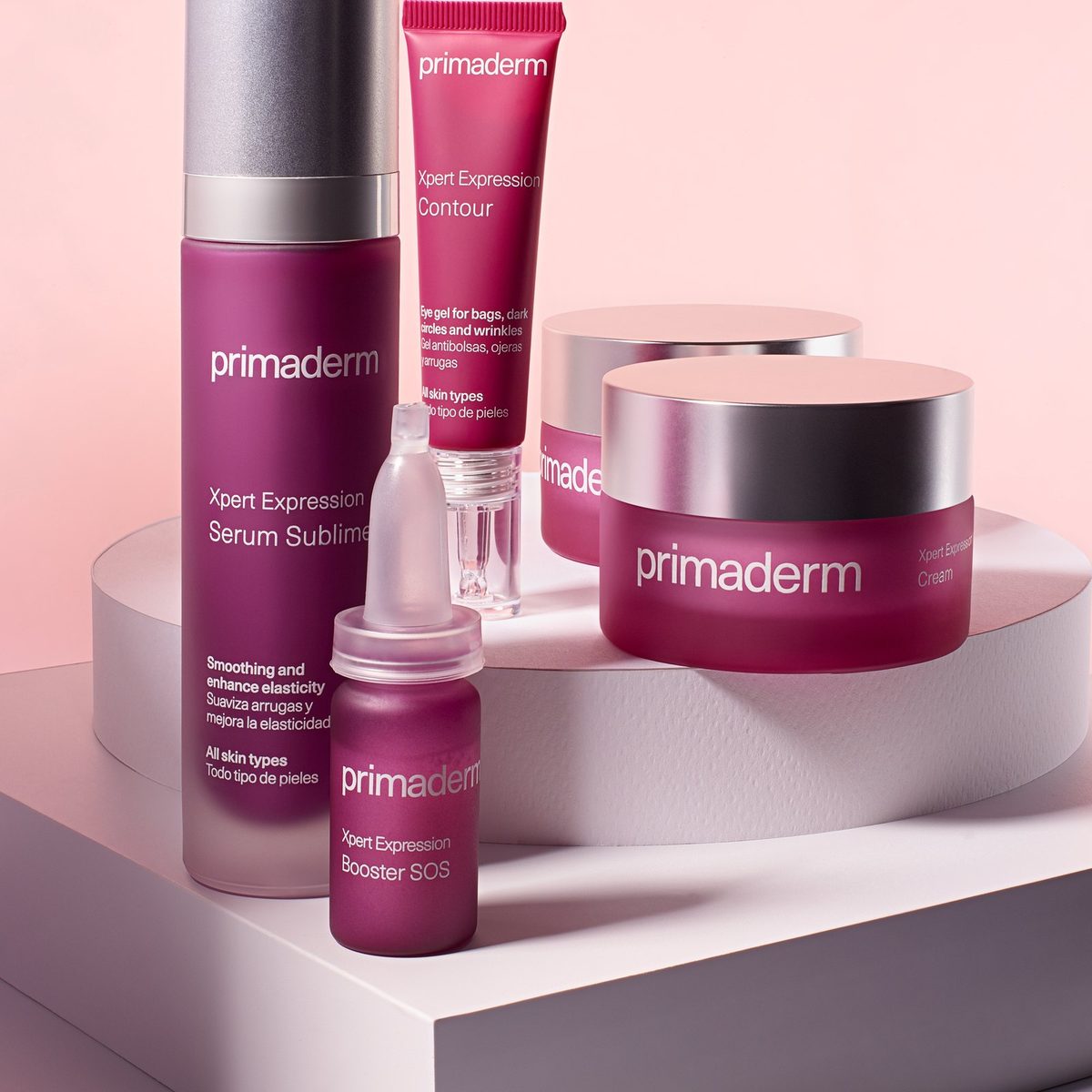 The Xpert Expression range displayed on pink blocks