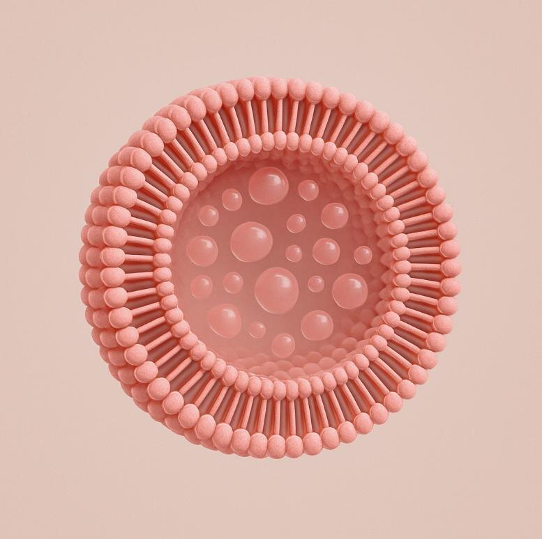 A pink liposome sphere carrying active ingredients
