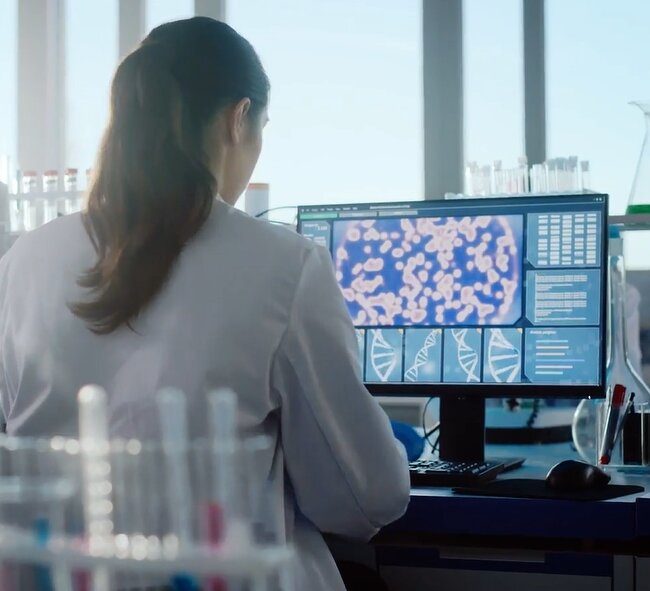 Researcher working at a laboratory computer
